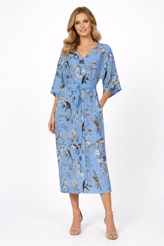 Cheetahs & Monkeys Women's Long Dress Wedgewood Blue