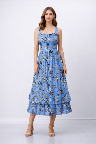 Cheetahs & Monkeys Women's Ruffle Hem Dress Wedgewood Blue