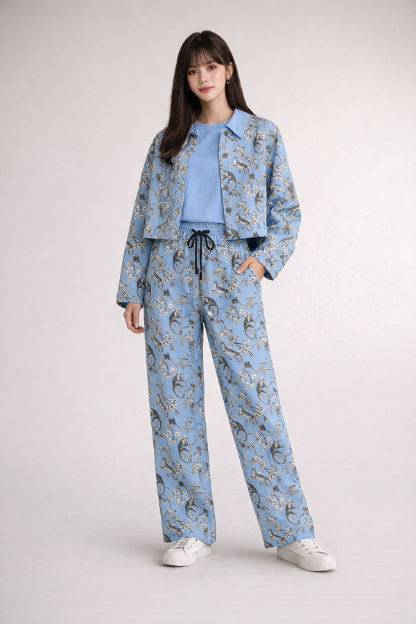 Cheetahs & Monkeys Straight Casual Cotton Pants Wedgewood Blue