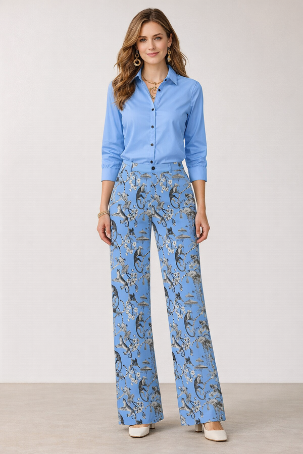 Cheetahs & Monkeys Women Wide Leg Trousers Wedgewood Blue