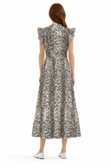 Classic Leopard Print Women's Ruffle Sleeve Tiered Midi Dress Multi