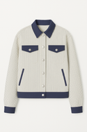 CLASSIC STRIPE PATTERN WOMEN'S LAPEL JACKET INDIGO BLUE