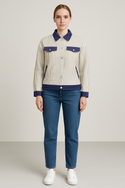 CLASSIC STRIPE PATTERN WOMEN'S LAPEL JACKET INDIGO BLUE