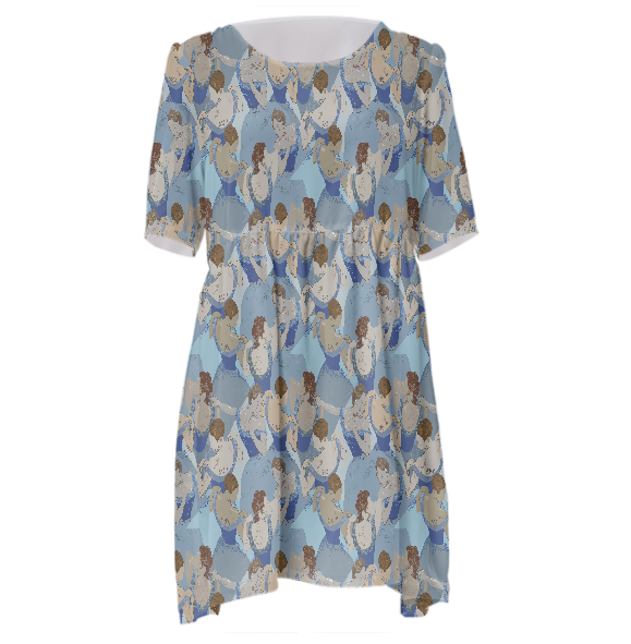 Dancing Ladies Blue Babydoll Dress Multi