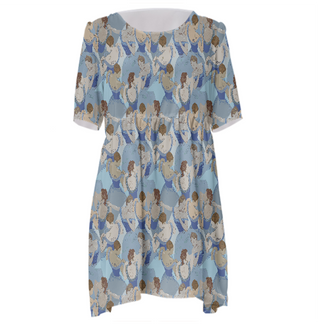 Dancing Ladies Blue Babydoll Dress Multi