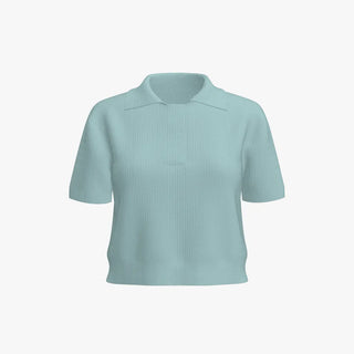 Solid Colour Women's Cashmere Cropped Polo Aqua Wash