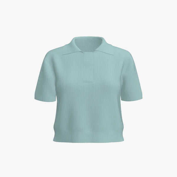 Solid Colour Women's Cashmere Cropped Polo Aqua Wash