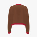 Cat In Bow Women's Crew Neck Cropped Pullover Caramel