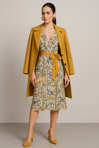 ELEPHANTS & TREES WOMEN'S 34 SLEEVE WRAP DRESS GOLDEN YELLOW