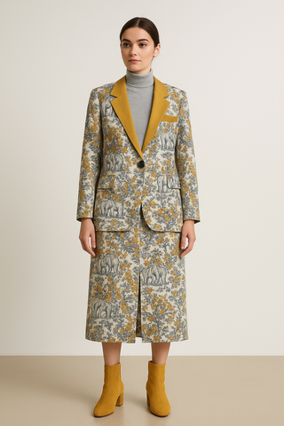 ELEPHANTS & TREES WOMEN'S LEISURE BLAZER GOLDEN YELLOW
