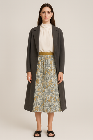 ELEPHANTS & TREES WOMEN'S FRONT MID-SLIT SKIRT GOLDEN YELLOW