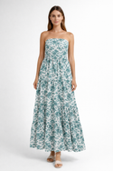 Embroidery Style Flowers Strapless Silk Dress Kingfisher Teal