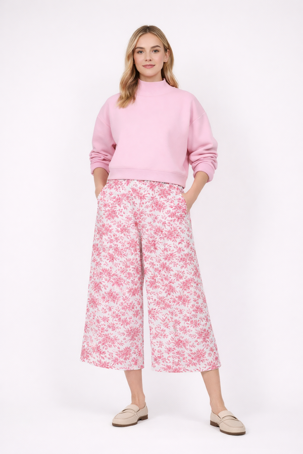 Embroidery Style Flowers Culottes Sweet Coral