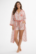 Embroidery Style Flowers Women's Satin Robe Sweet Coral