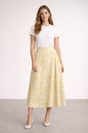 Embroidery Style Flowers Midi Skirt Spring Lemon