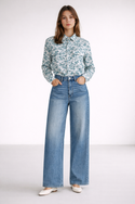 Embroidery Style Flowers Women's Work Shirt Kingfisher Teal