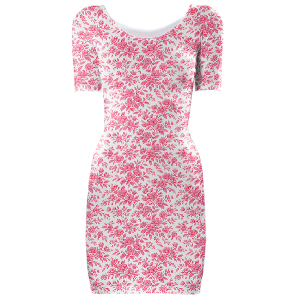 Embroidery Style Flowers Bodycon Dress Sweet Coral