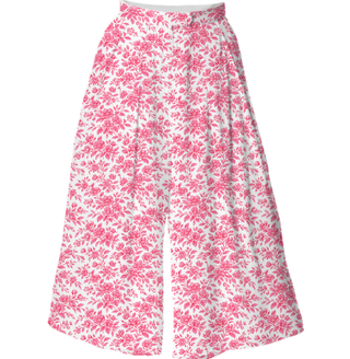 Embroidery Style Flowers Culottes Sweet Coral