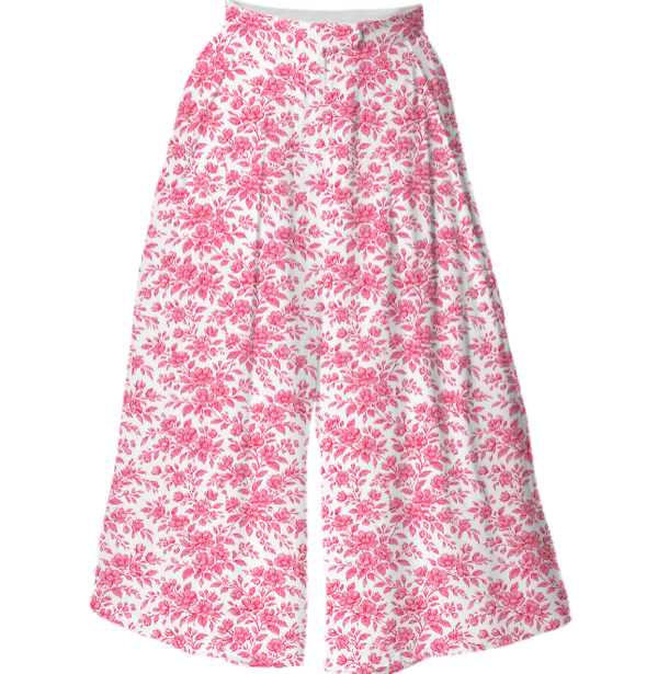 Embroidery Style Flowers Culottes Sweet Coral