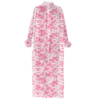 Embroidery Style Flowers Silk Shirt Dress Sweet Coral