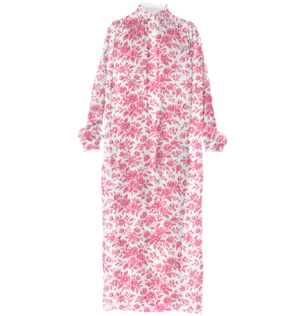 Embroidery Style Flowers Silk Shirt Dress Sweet Coral