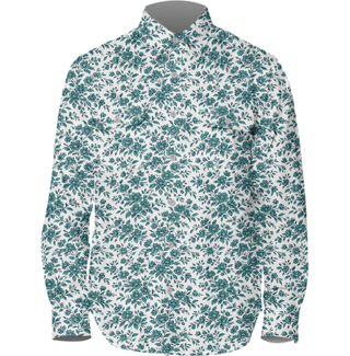 Embroidery Style Flowers Women's Work Shirt Kingfisher Teal