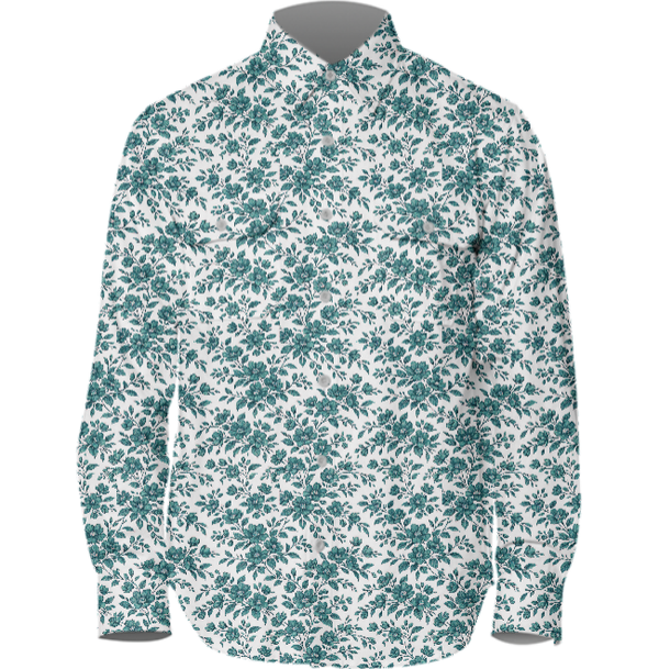 Embroidery Style Flowers Women's Work Shirt Kingfisher Teal