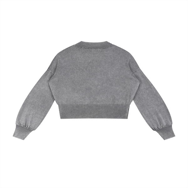 Mineral Wash Women's Balloon Sleeve Cropped Sweater Grey