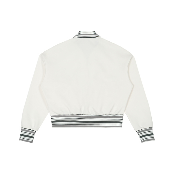 Striped Rib Collar Zip Jacket Off White
