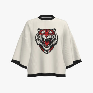 Roaring Tiger Face Women's Oversized Merino Wool Tee Nero
