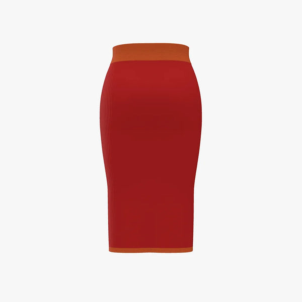 Two Colour Easy Care Merino Wool Women's Pencil Skirt Scarlet