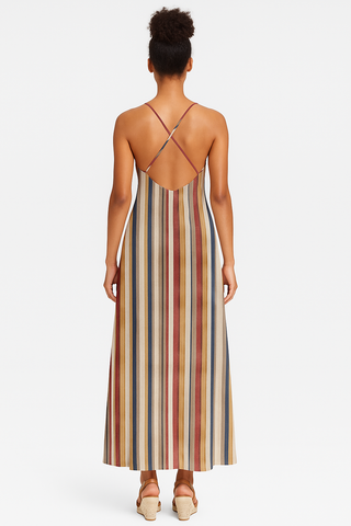 FASHION STRIPES POLY TWILL MAXI DRESS MULTI