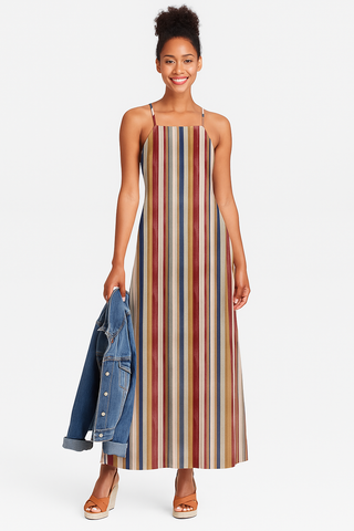 FASHION STRIPES POLY TWILL MAXI DRESS MULTI