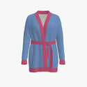 Two Tone Women's Merino Wool Robe Cardigan Dusk Blue & Rouge