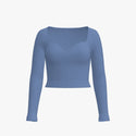 Extra Fine Merino Wool Women's Sweetheart Neckline Top Relaxed Blue