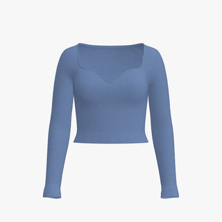 Extra Fine Merino Wool Women's Sweetheart Neckline Top Relaxed Blue