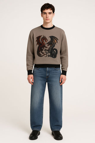 Fighting Dragons Men's Oversized Crew Neck Pullover Juta