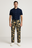 Floral Skulls Men's Cargo Pants Midnight Blue