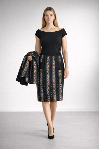 Flower Stripes Women's Package Hip Skirt Black