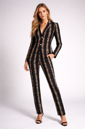 Flower Stripes Women Suit Jacket Black