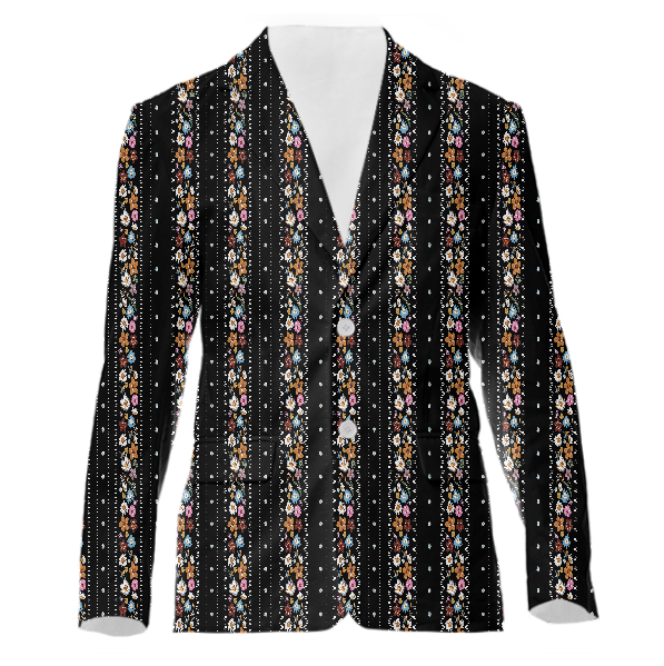 Flower Stripes Women Suit Jacket Black