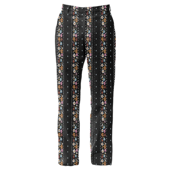 Flower Stripes Women Suit Trousers Black