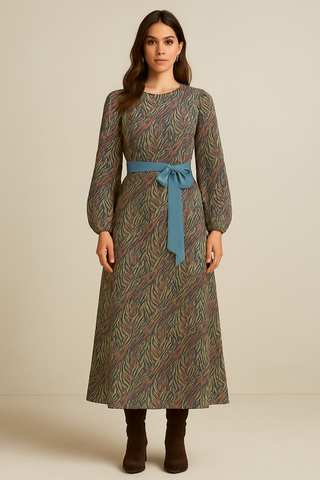 FUNKY ANIMAL PRINT ROUND NECK NELTED MAXI DRESS SUMMER BLUE