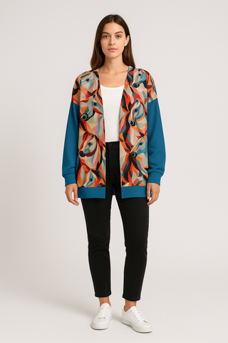GEOMETRIC HORSES WOMEN'S IMITATION KNITTED CARDIGAN FRESH BLUE