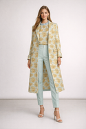 Gold Flowers & Stripes Women's Neoprene Trench Coat Multi