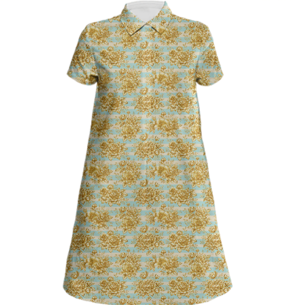 Gold Flowers & Stripes Mini Shirt Dress Multi