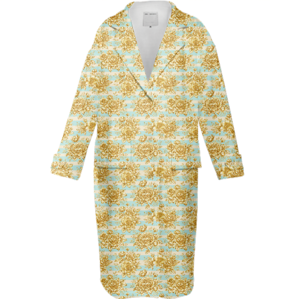 Gold Flowers & Stripes Women's Neoprene Trench Coat Multi