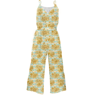 Gold Flowers & Stripes Tie Waist Jumpsuit Multi