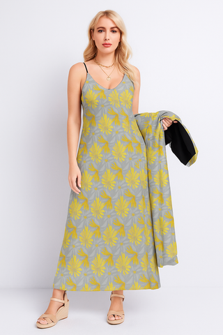 YELLOW GREY FLOWERS WOMEN'S SLING DRESS MULTI