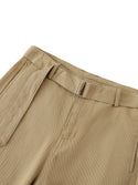 Fashion Solid Colour Women's Belted Barrel-leg Chino Pants Khaki